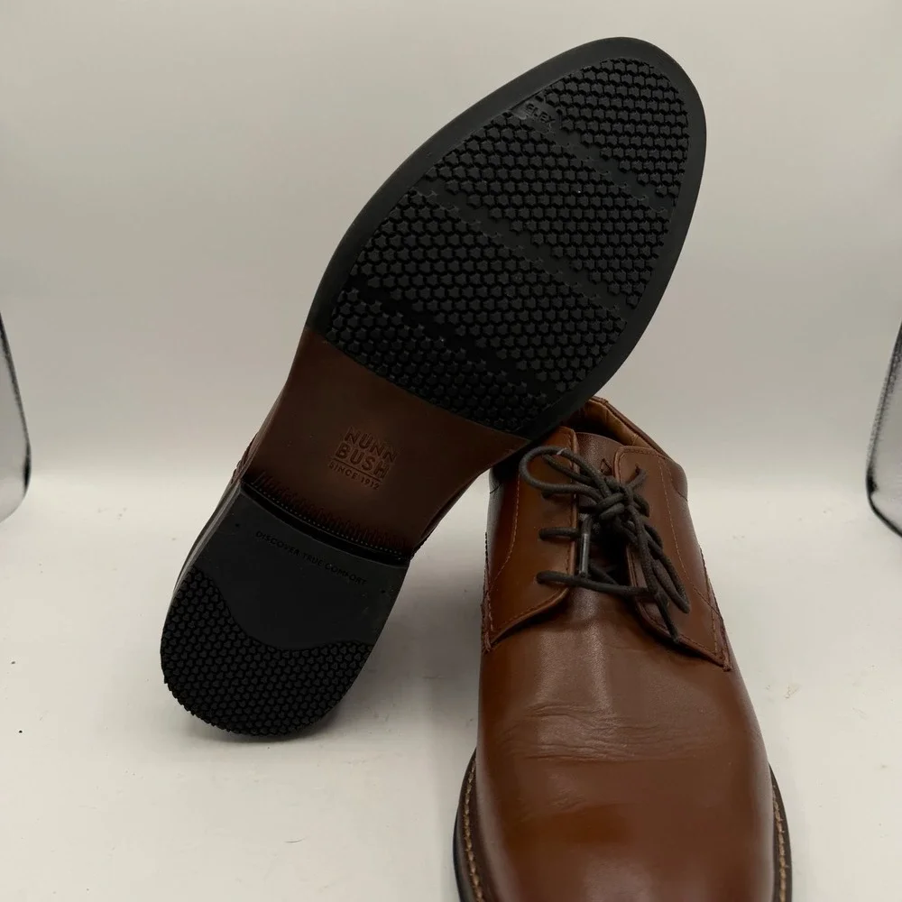 Nunn Bush Derby Shoes Mens 8 Cognac Leather Comfort Gel 84417-221 EUC